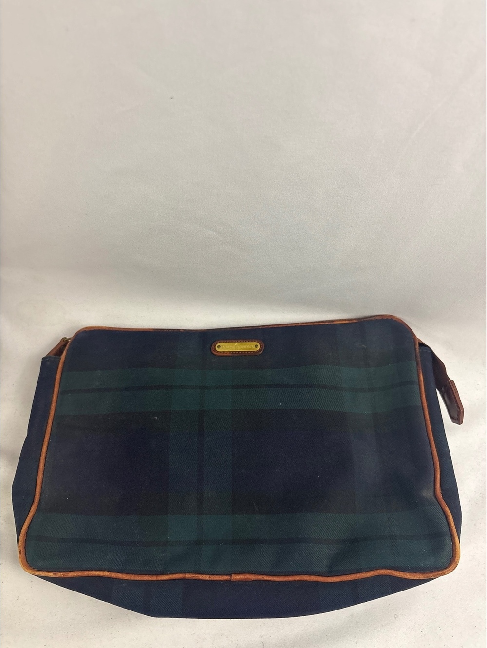 Vtg Polo Ralph Lauren Tartan Plaid Travel Bag Toiletries Dopp Coated Canvas